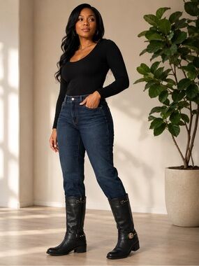 Vince Camuto Black genuine Leather Long Boots with Gold Accents